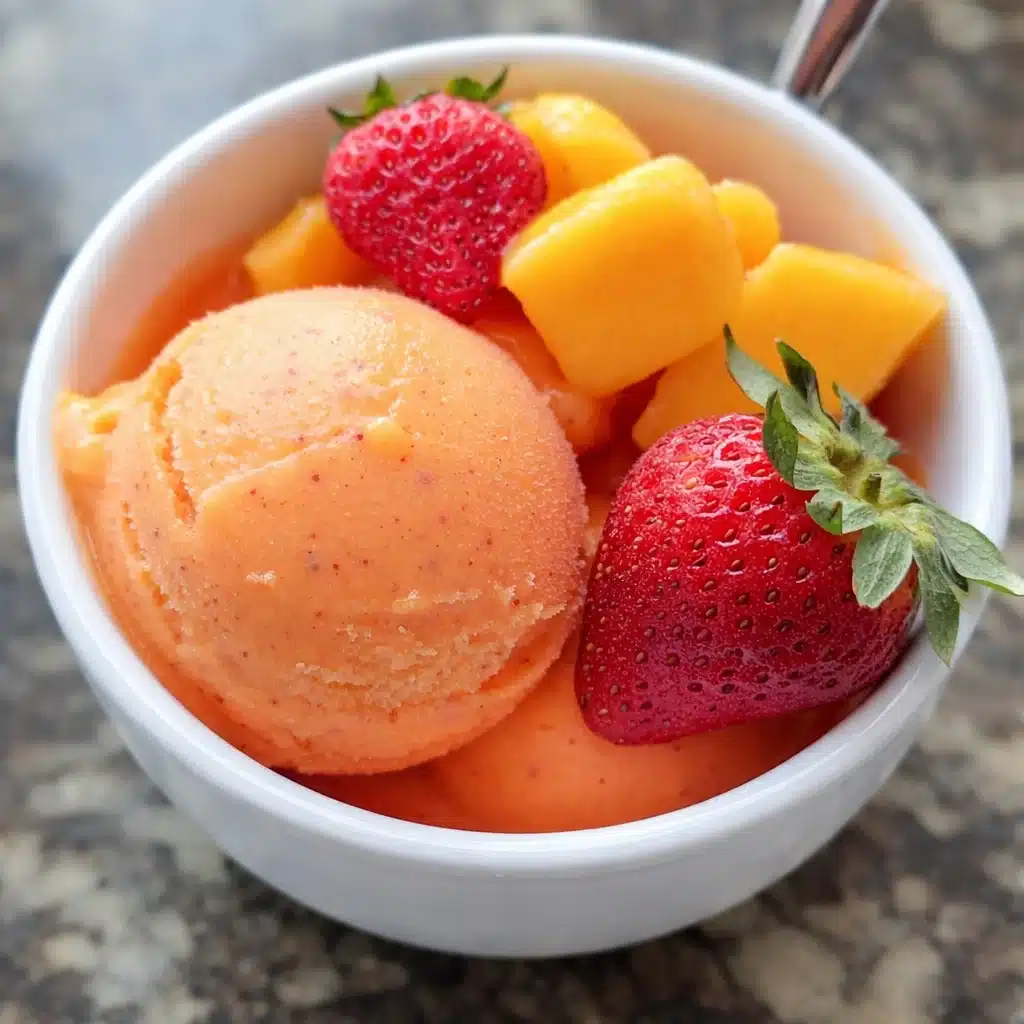 Refreshing Mango Strawberry Sorbet made with sweet mangoes and bright strawberries.