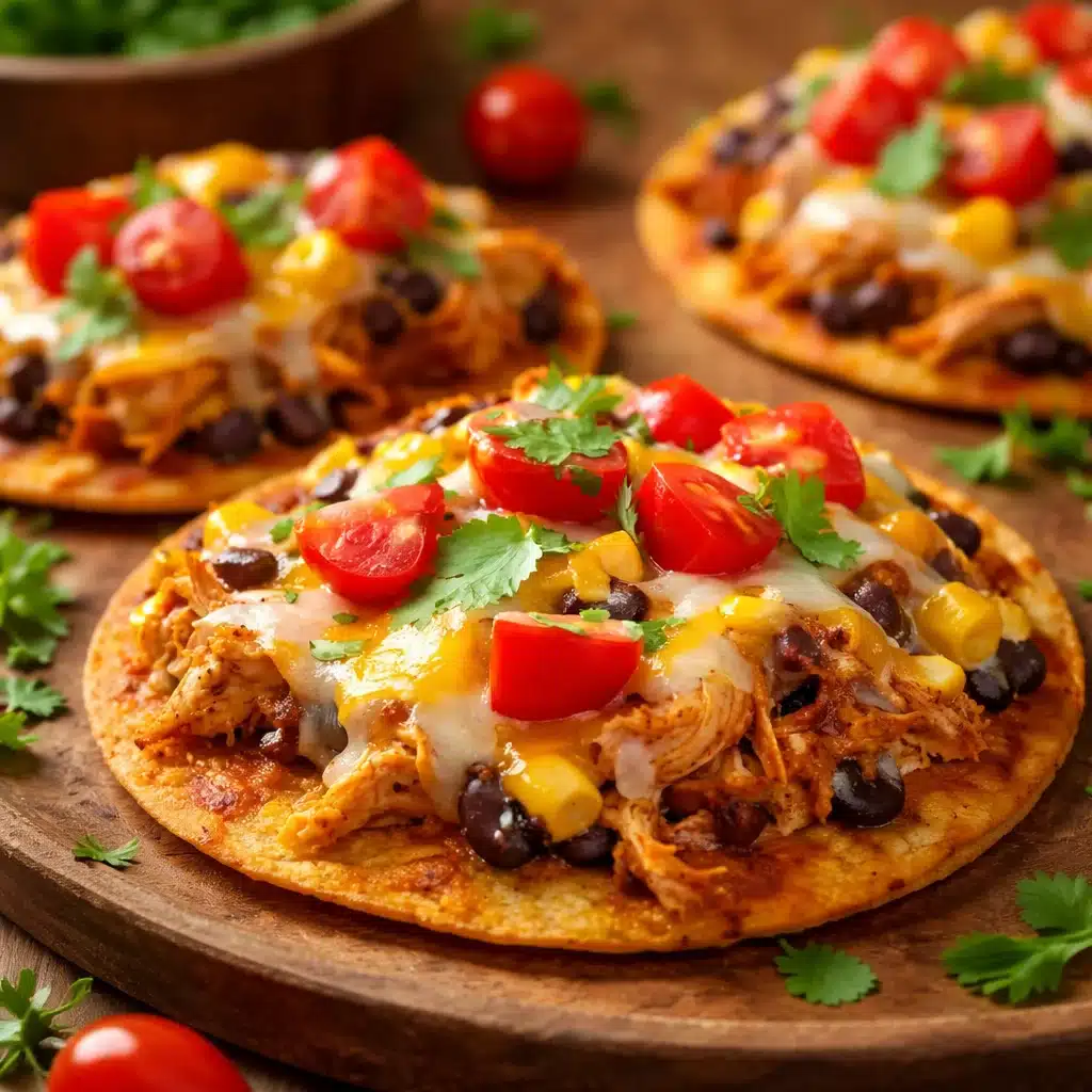 Delicious Mexican Rotisserie Chicken Tostadas topped with fresh ingredients.