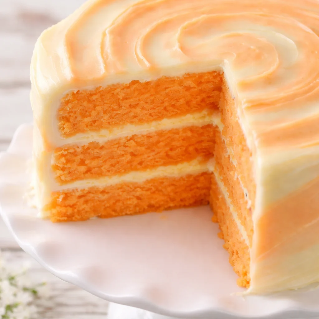 Delicious Orange Creamsicle Cake with creamy orange frosting and vibrant citrus layers.