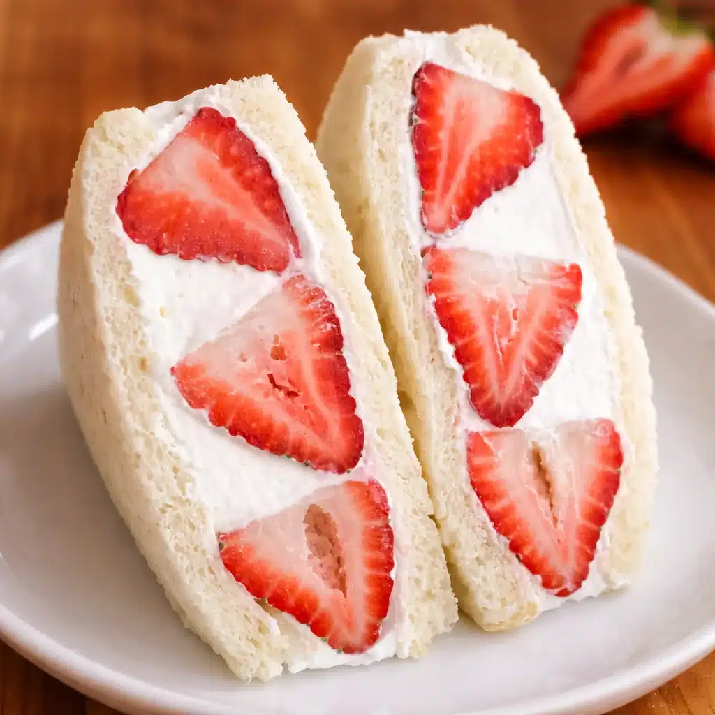 4-ingredient Strawberry Sando with fresh strawberries and whipped cream on milk bread.