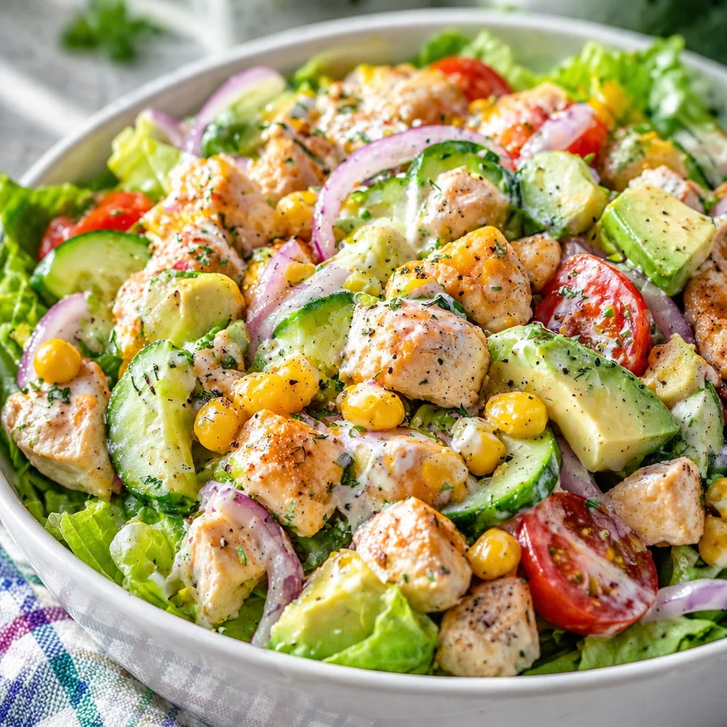 Delicious and healthy Ranch Chicken Salad with creamy dressing and fresh ingredients.