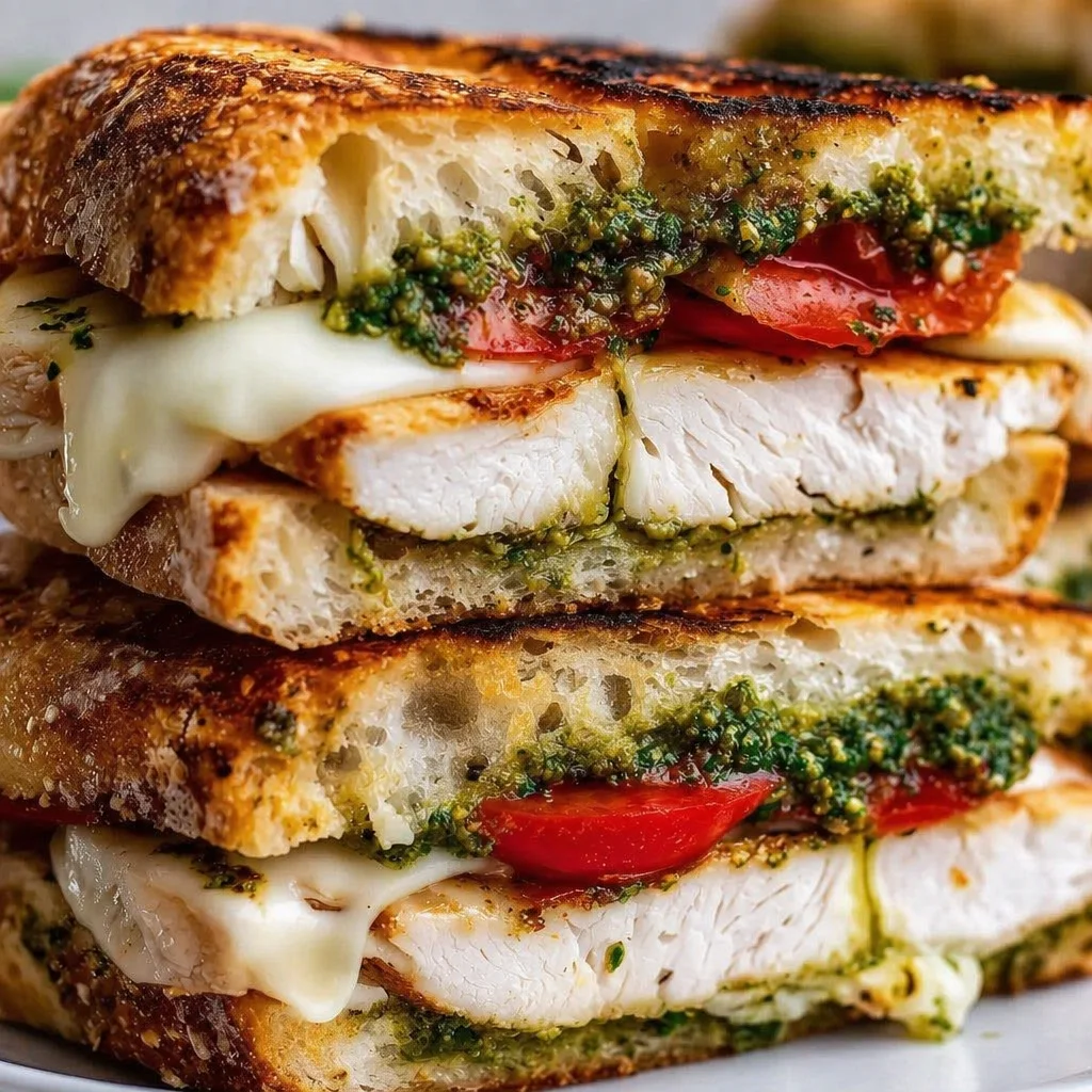 Homemade Chicken Pesto Sandwich with grilled chicken, pesto sauce, and fresh ingredients.