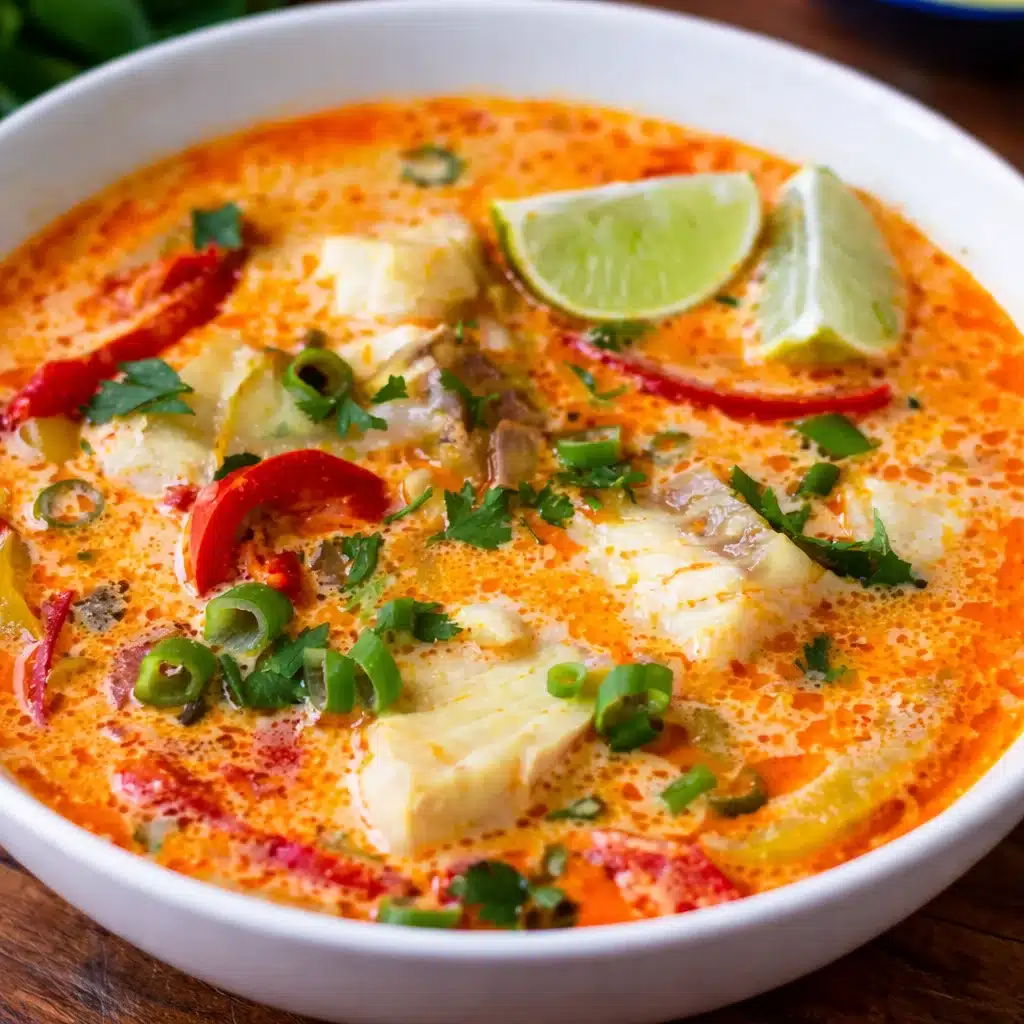 Moqueca Brazilian Fish Stew featuring coconut milk, tomatoes, and fresh fish.