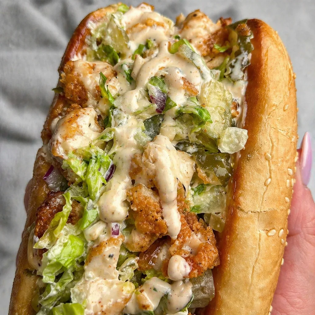 Delicious Chicken Chopped Sandwich with Alabama BBQ Sauce and pickles on a toasted bun.