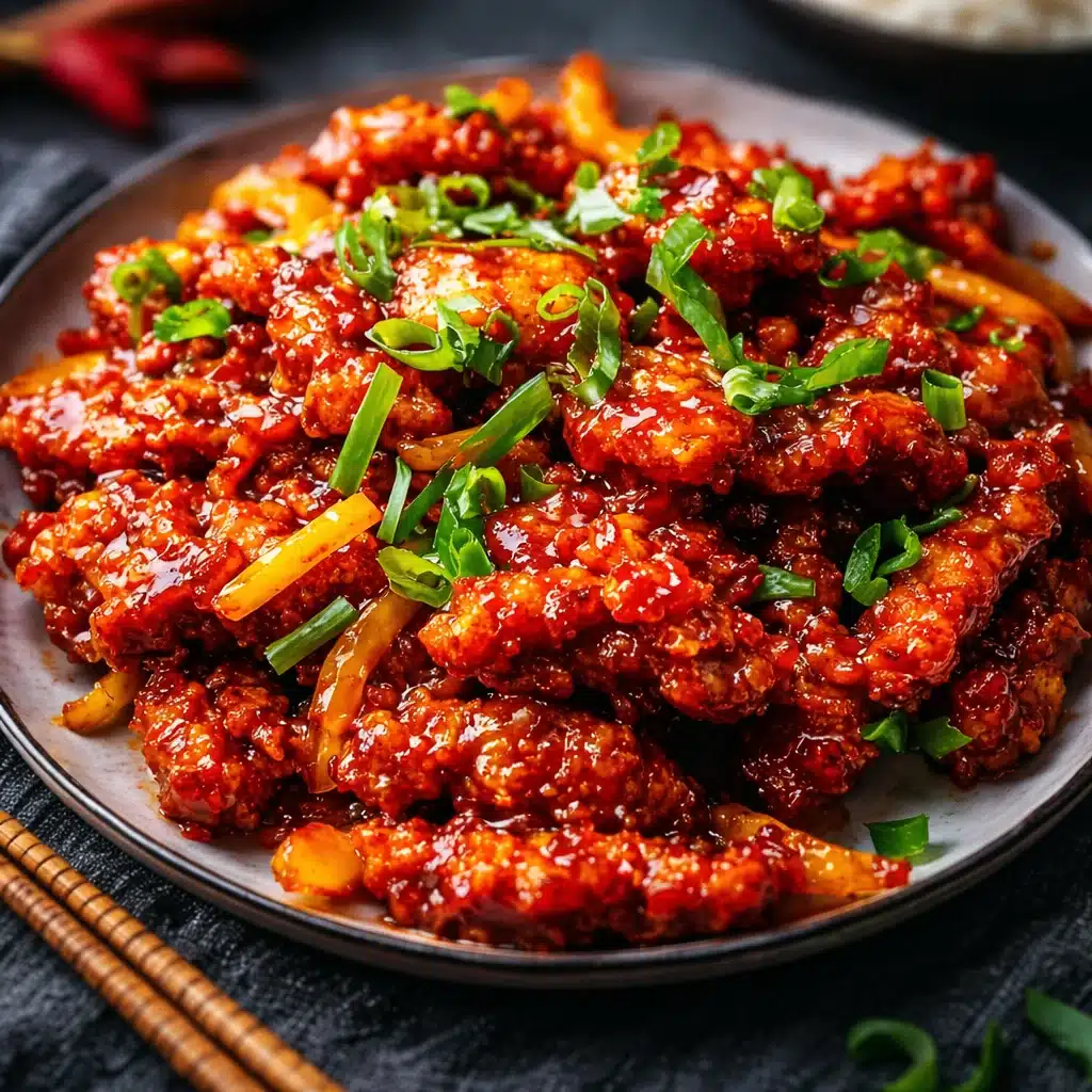 Crispy Spicy Dragon Chicken in a flavorful sauce with peppers and cashews