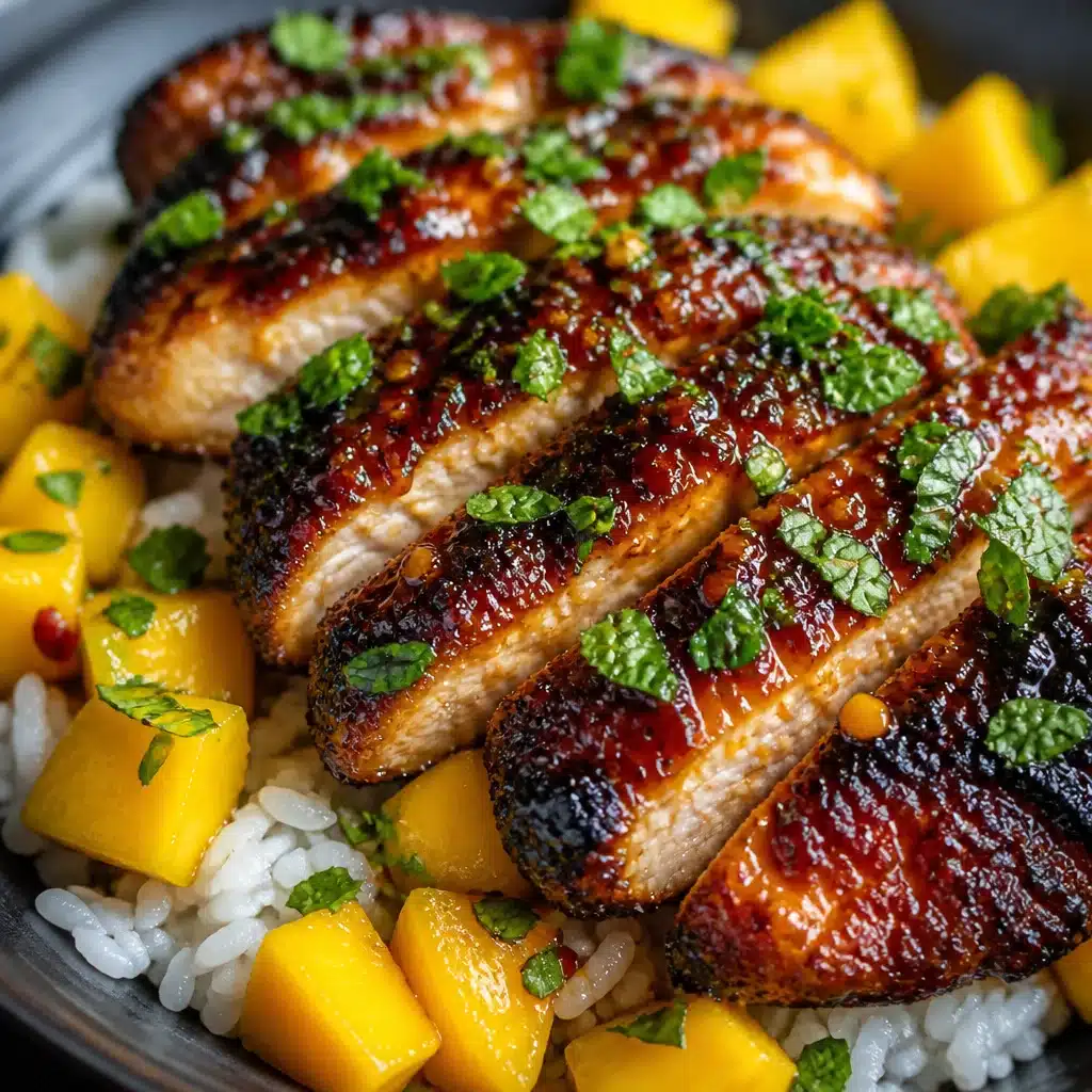 Irresistible Sweet & Savory Asian Mango Glazed Chicken Twists garnished with cilantro.