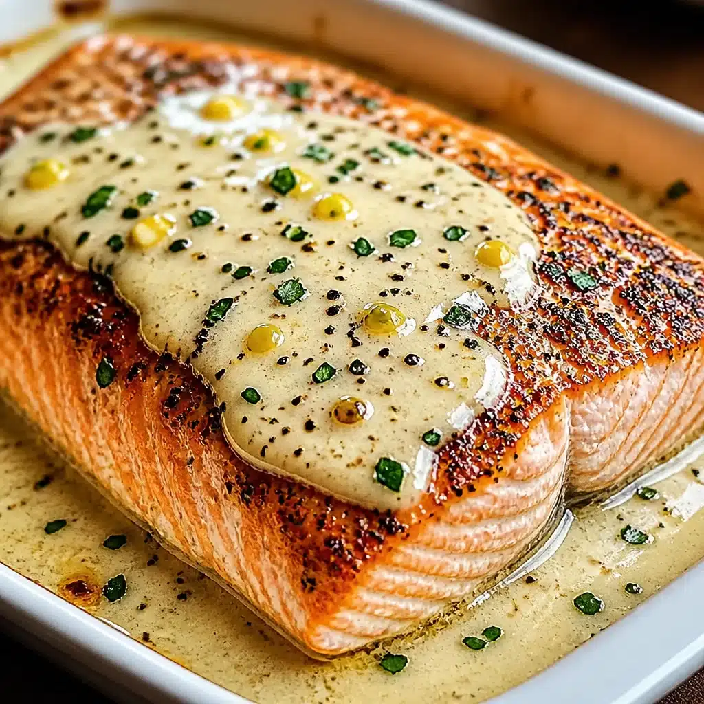 Baked Boursin Salmon with creamy sauce and herbs, served on a plate.