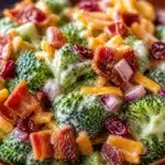 Easy Broccoli Bacon Salad with crispy bacon, fresh broccoli, and creamy dressing.