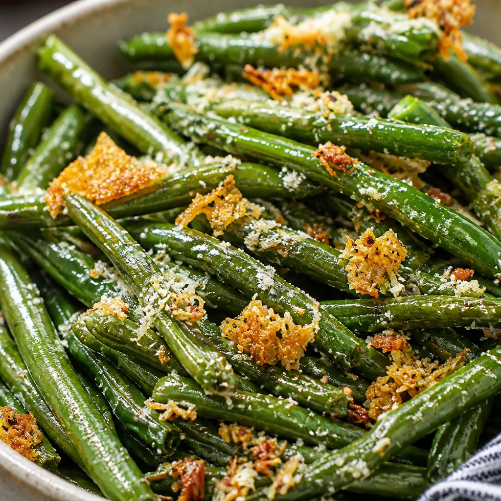 Crispy Garlic Parmesan Roasted Green Beans served as a fresh summer side dish