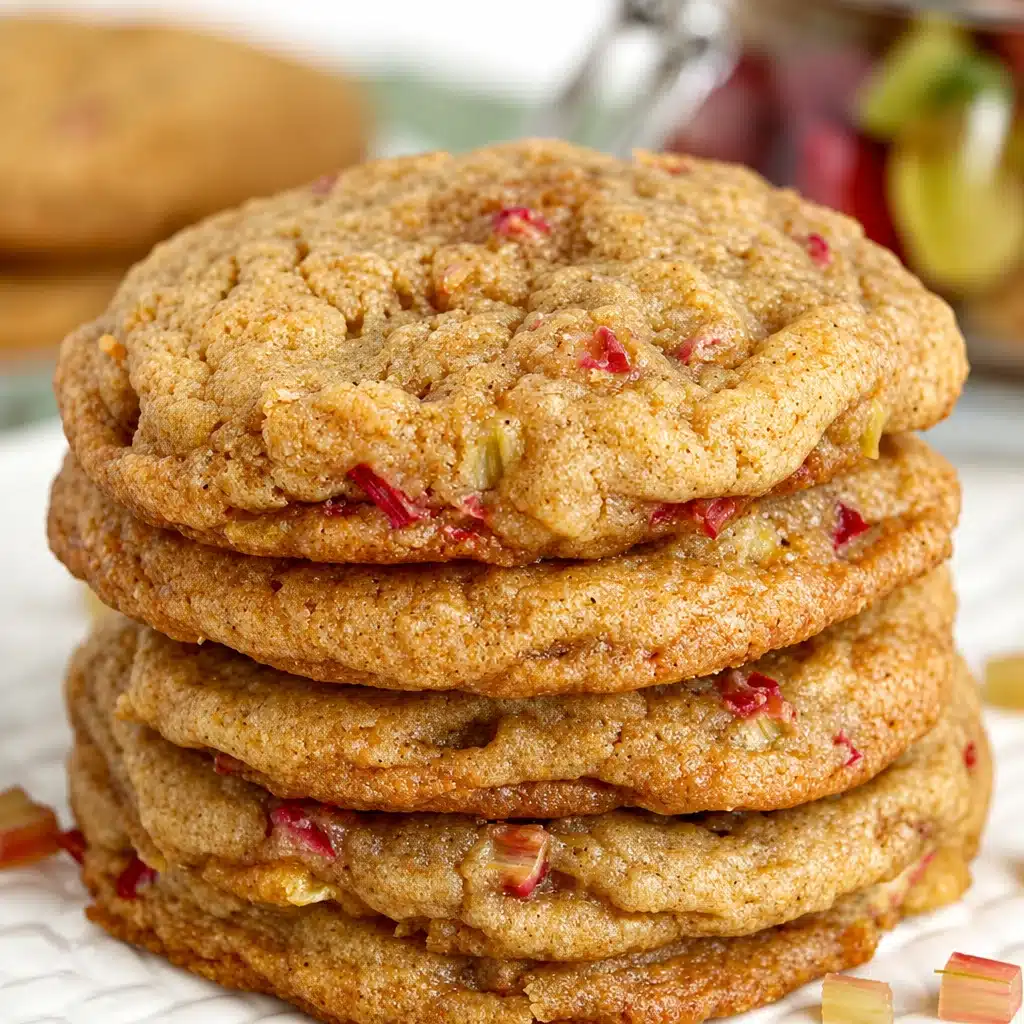 Delicious Brown Sugar Rhubarb Cookies displayed on a rustic wooden table.