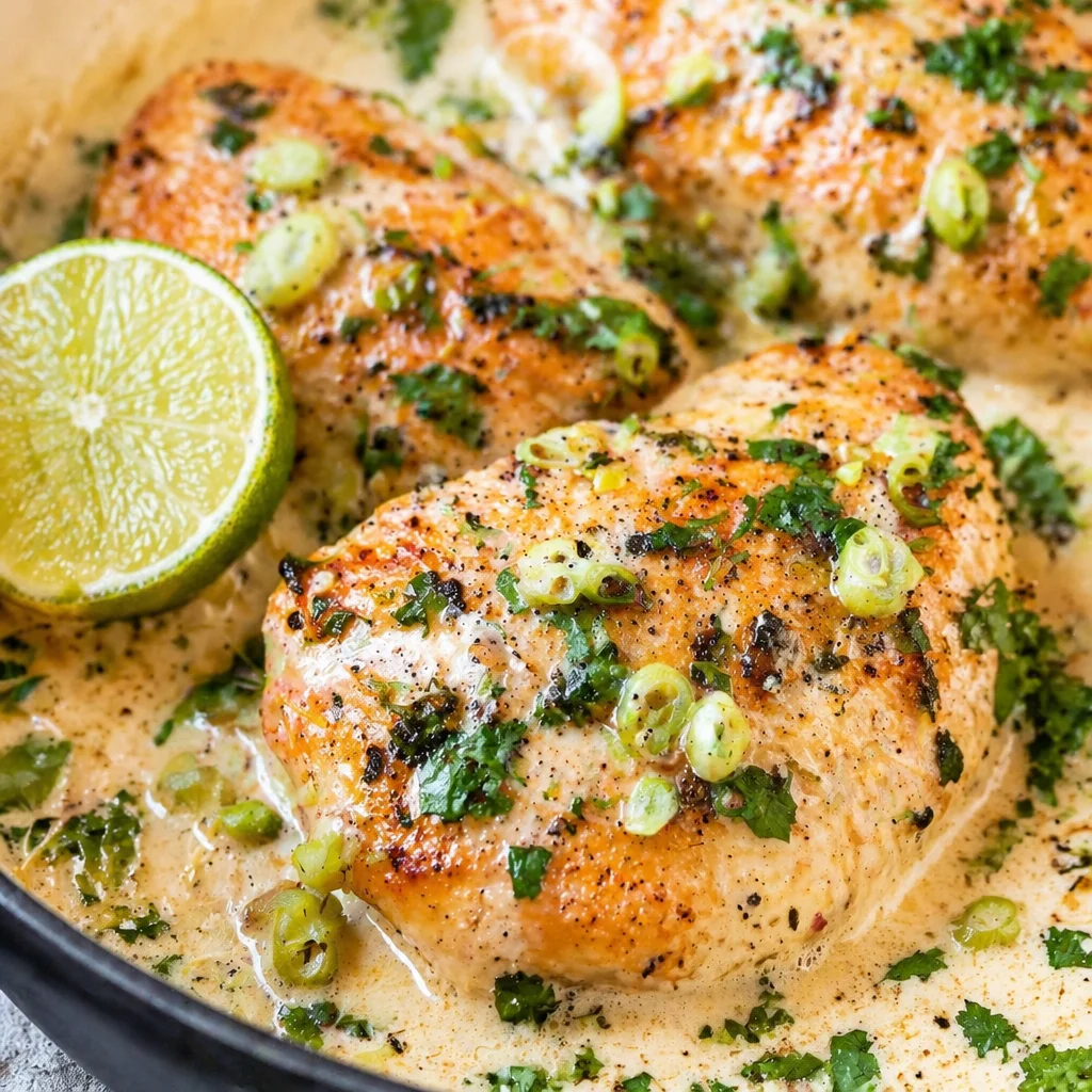 Creamy Coconut Lime Chicken served with rice and fresh vegetables.