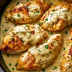 Delicious Effortless Creamy Ranch Chicken cooked in a crock pot for a quick family meal.