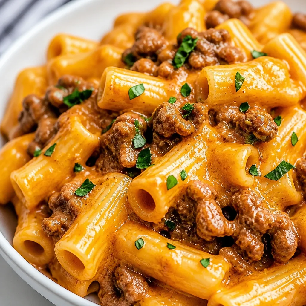 Delicious Crockpot Crack Beef Pasta loaded with cheese and ground beef, perfect for dinner.