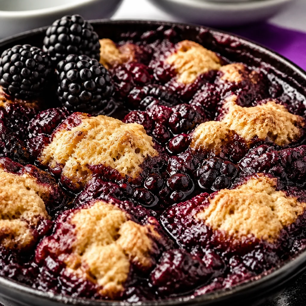 Delicious blackberry dumplings served in a sweet sauce with ice cream