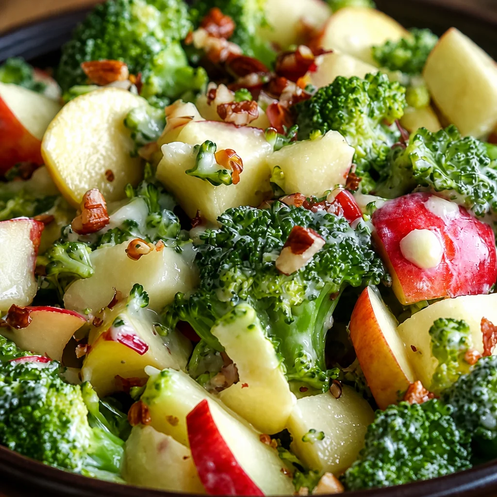 Honeycrisp Apple Broccoli Salad with creamy dressing, apples, and broccoli florets