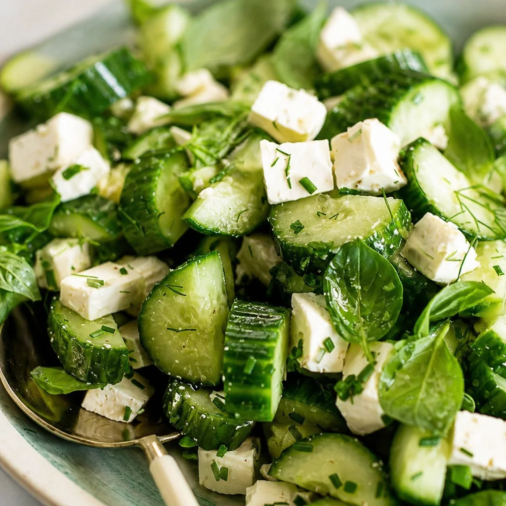 Cucumber Feta Salad with fresh herbs and lemon dressing