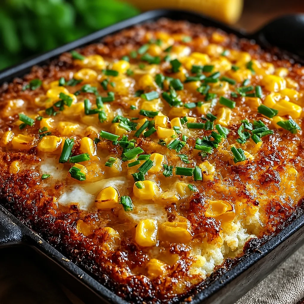 A delicious Honey Glazed Corn Casserole topped with a caramelized honey glaze.