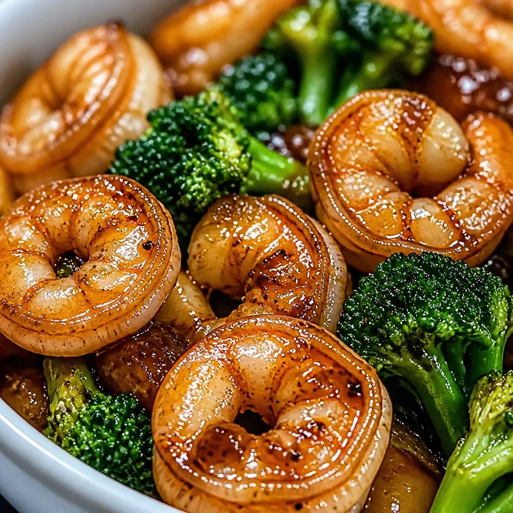 Delicious High-Protein Honey Garlic Shrimp served with broccoli and rice.