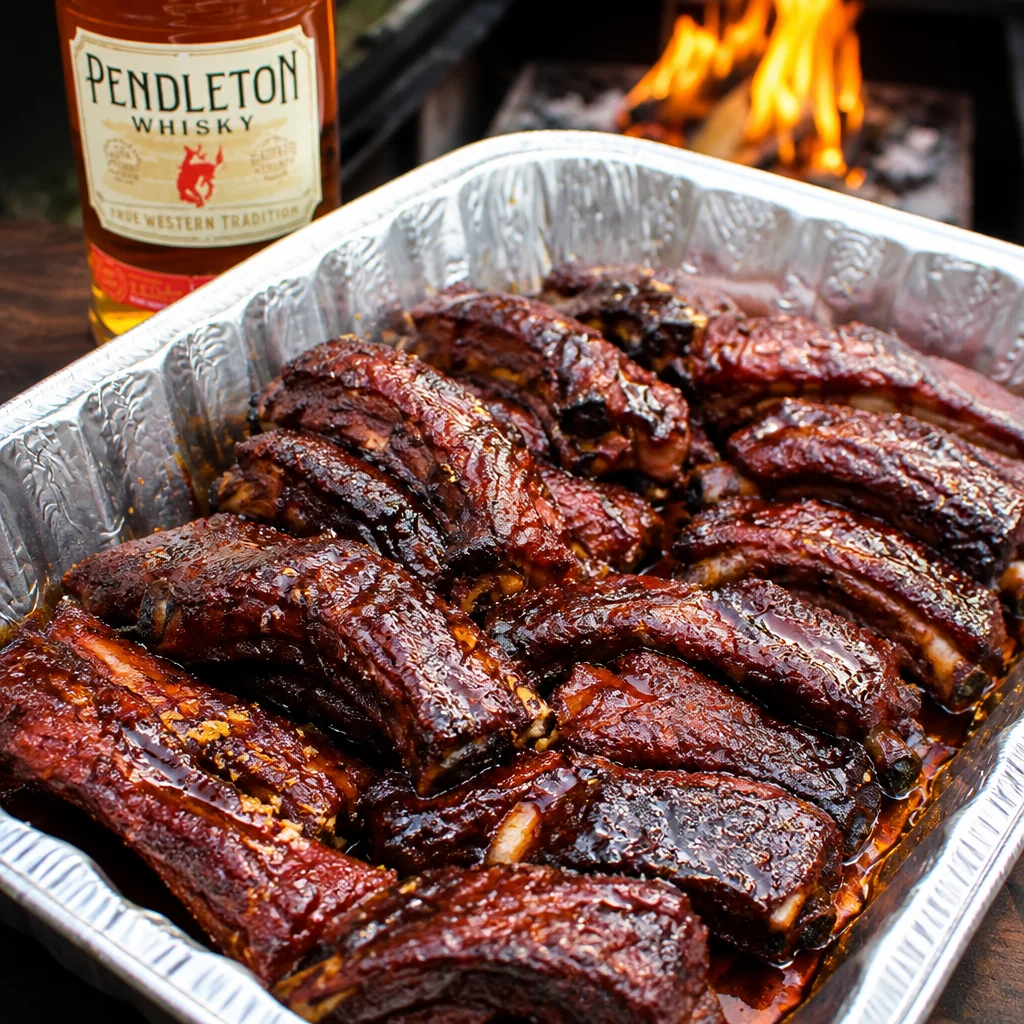 Delicious Smoked Party Ribs on a grill, ready for serving at a barbecue.