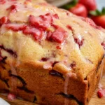 Delicious Strawberry Bread Loaf topped with a rich Strawberry Glaze.