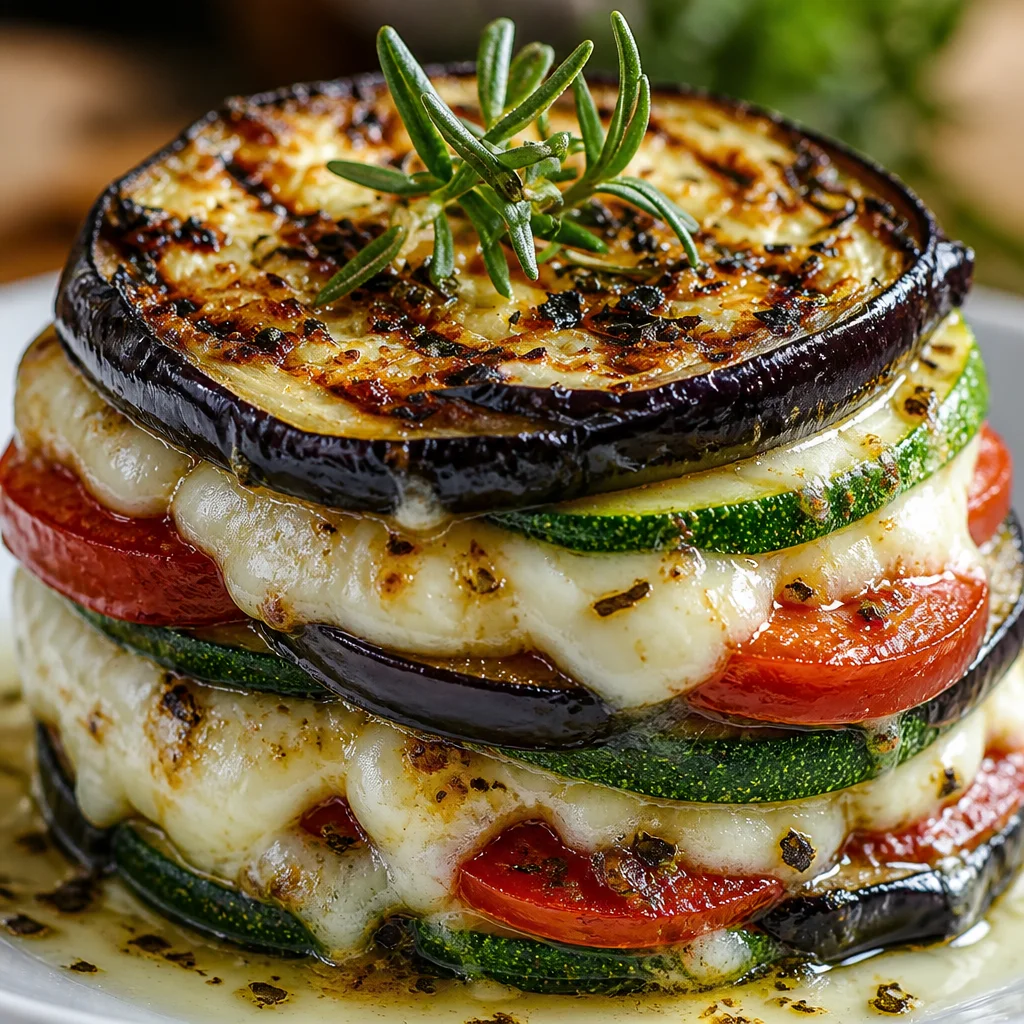 Zucchini and Goat Cheese Stack appetizer with layers of zucchini, goat cheese, and nuts.