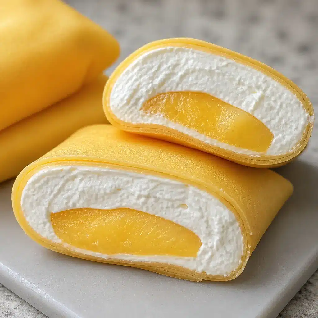 Hong Kong style mango pancakes decorated with whipped cream and fresh mango slices