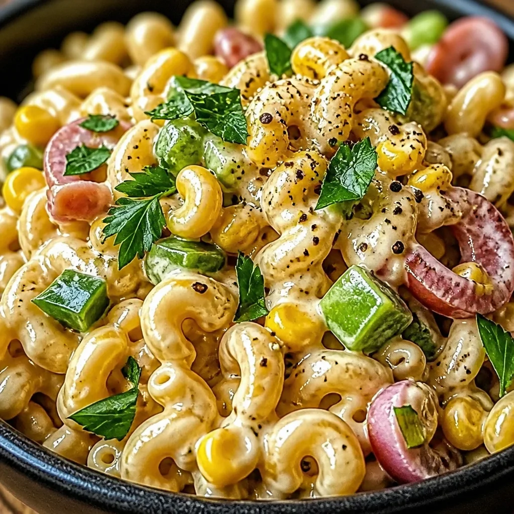 Delicious Mexican Street Corn Pasta Salad with charred corn and creamy dressing.