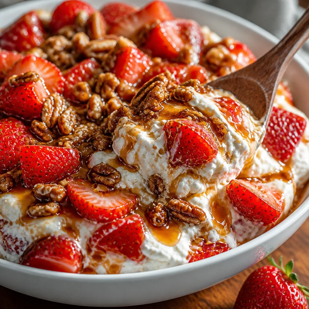 Delicious Strawberry Crackle Salad with pretzels, strawberries, and creamy filling.