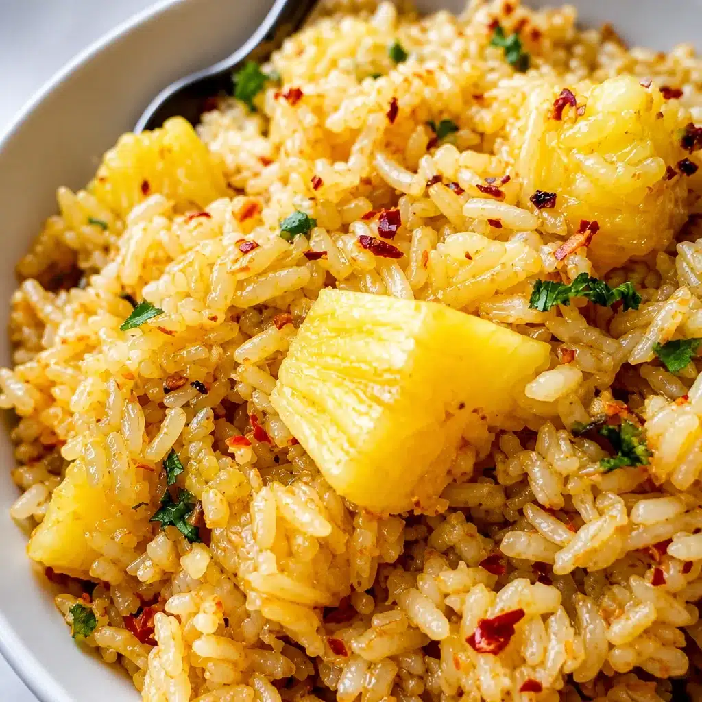 Delicious Pineapple Rice dish with colorful veggies and juicy pineapple chunks.