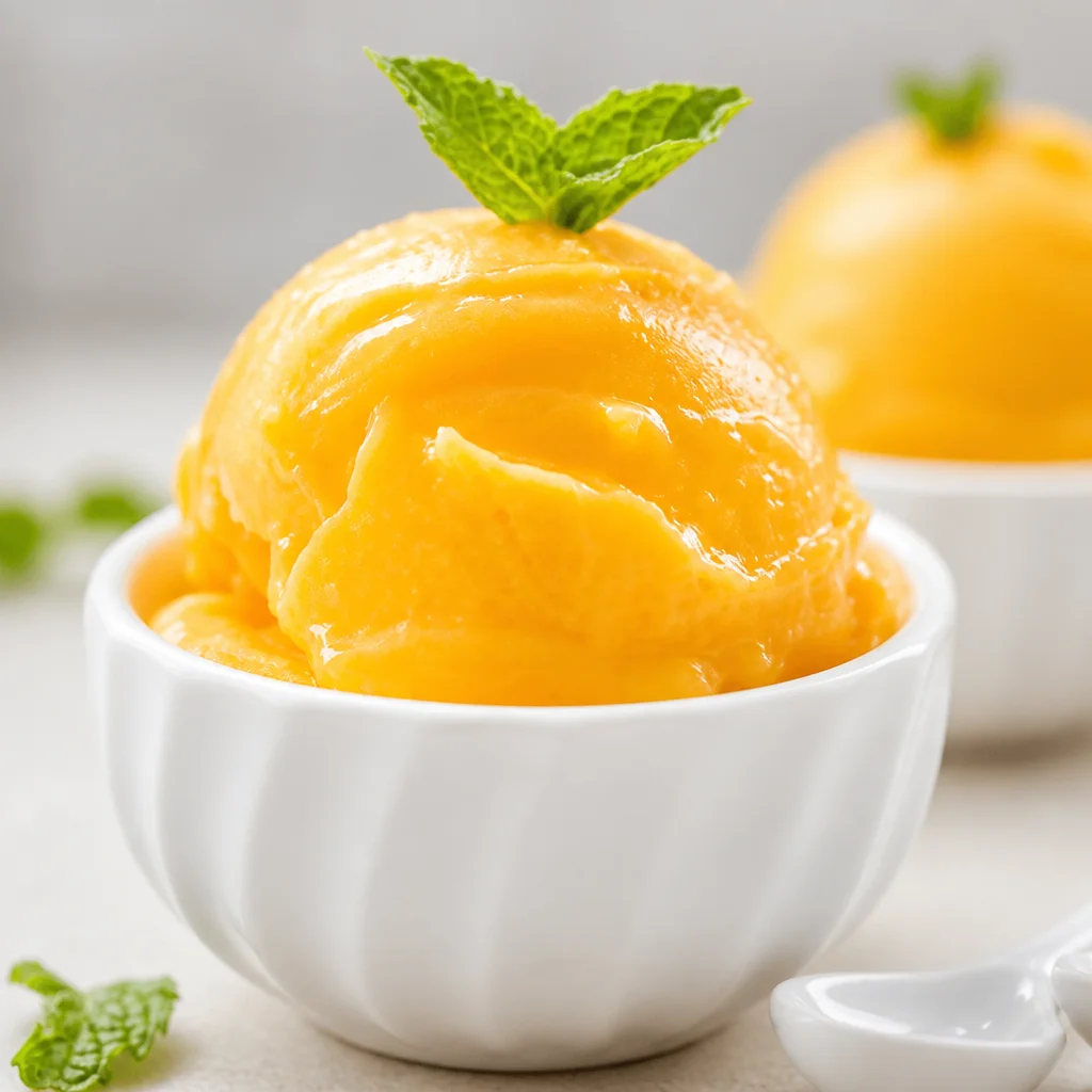 Creamy and refreshing Mango Sorbet made from fresh mangoes and simple ingredients.