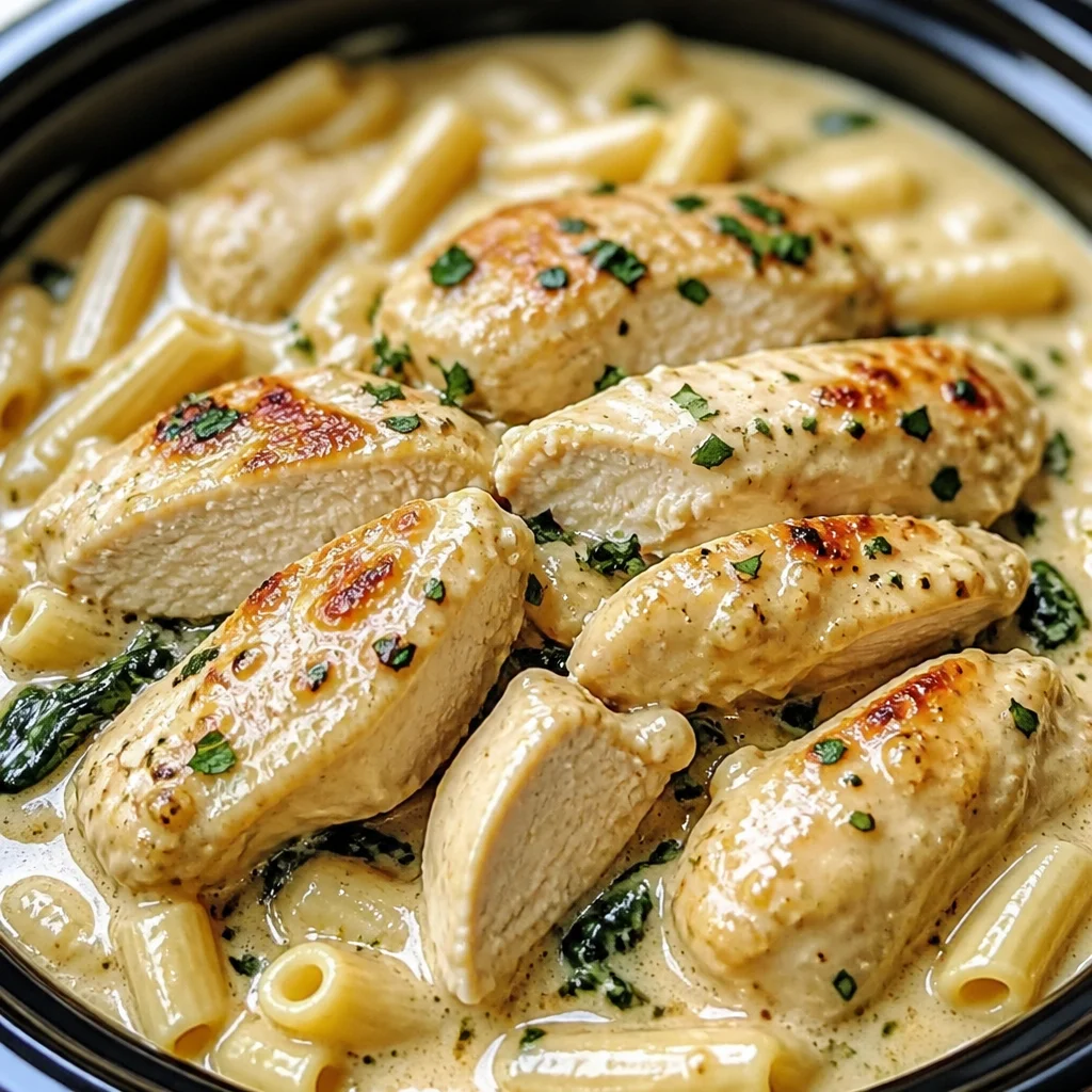 Creamy Crockpot Olive Garden Chicken with Pasta served in a bowl