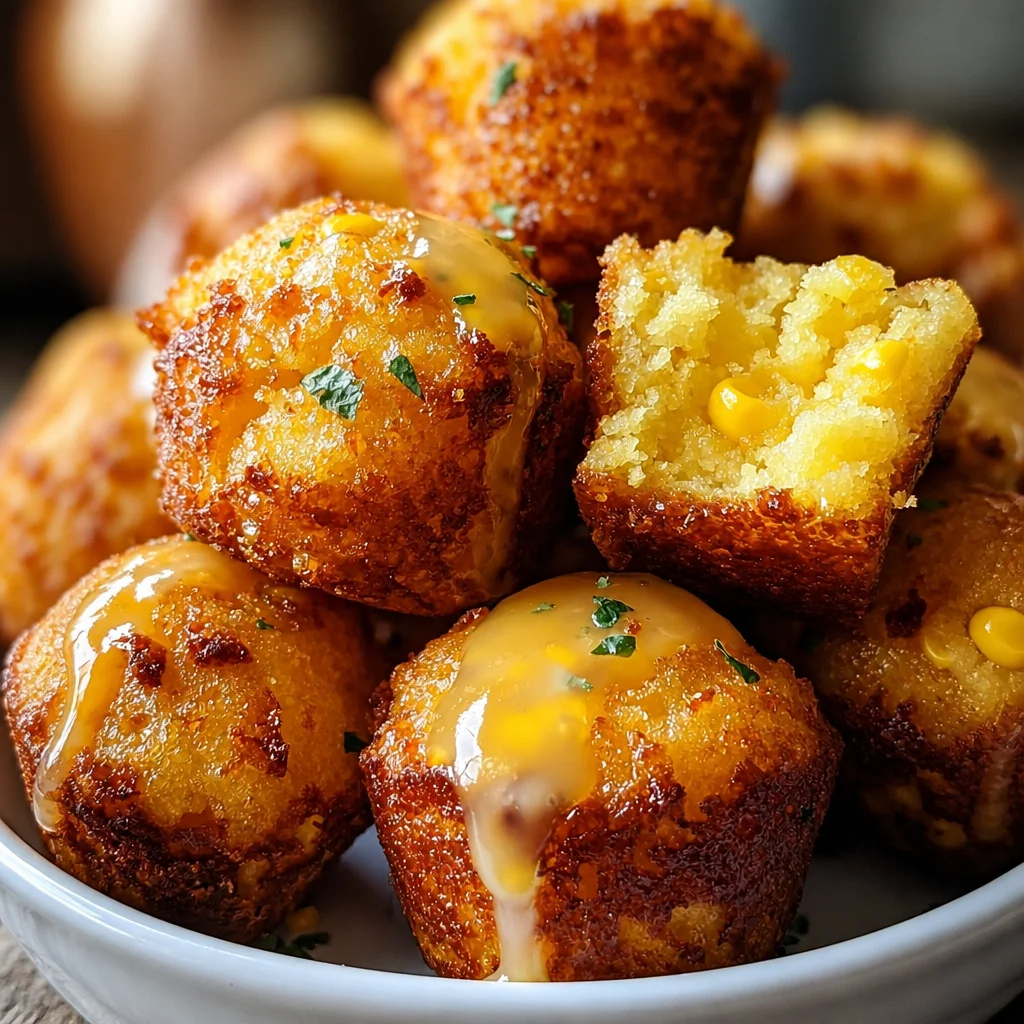 Southern-Style Honey Butter Cornbread Poppers with sweet honey butter glaze.