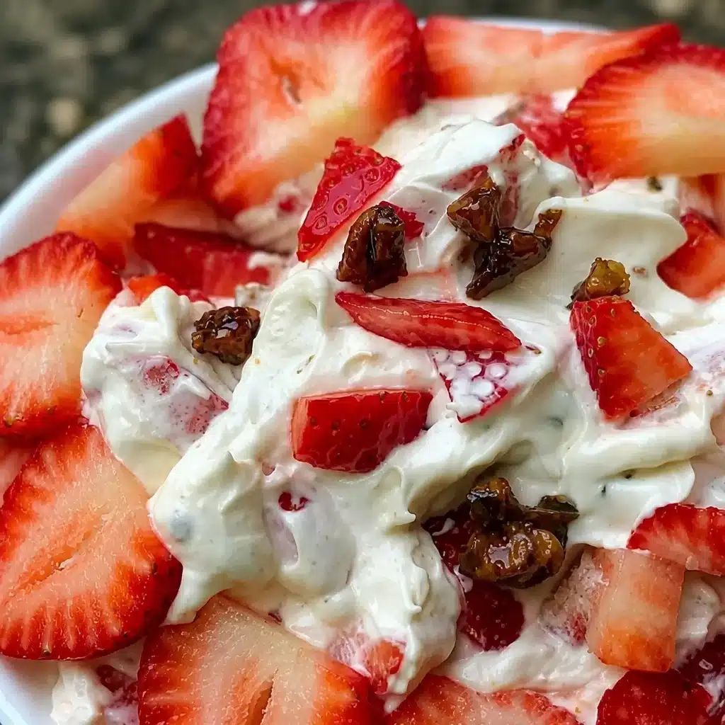 Delicious Strawberry Crack Salad with creamy filling and crunchy pretzels.