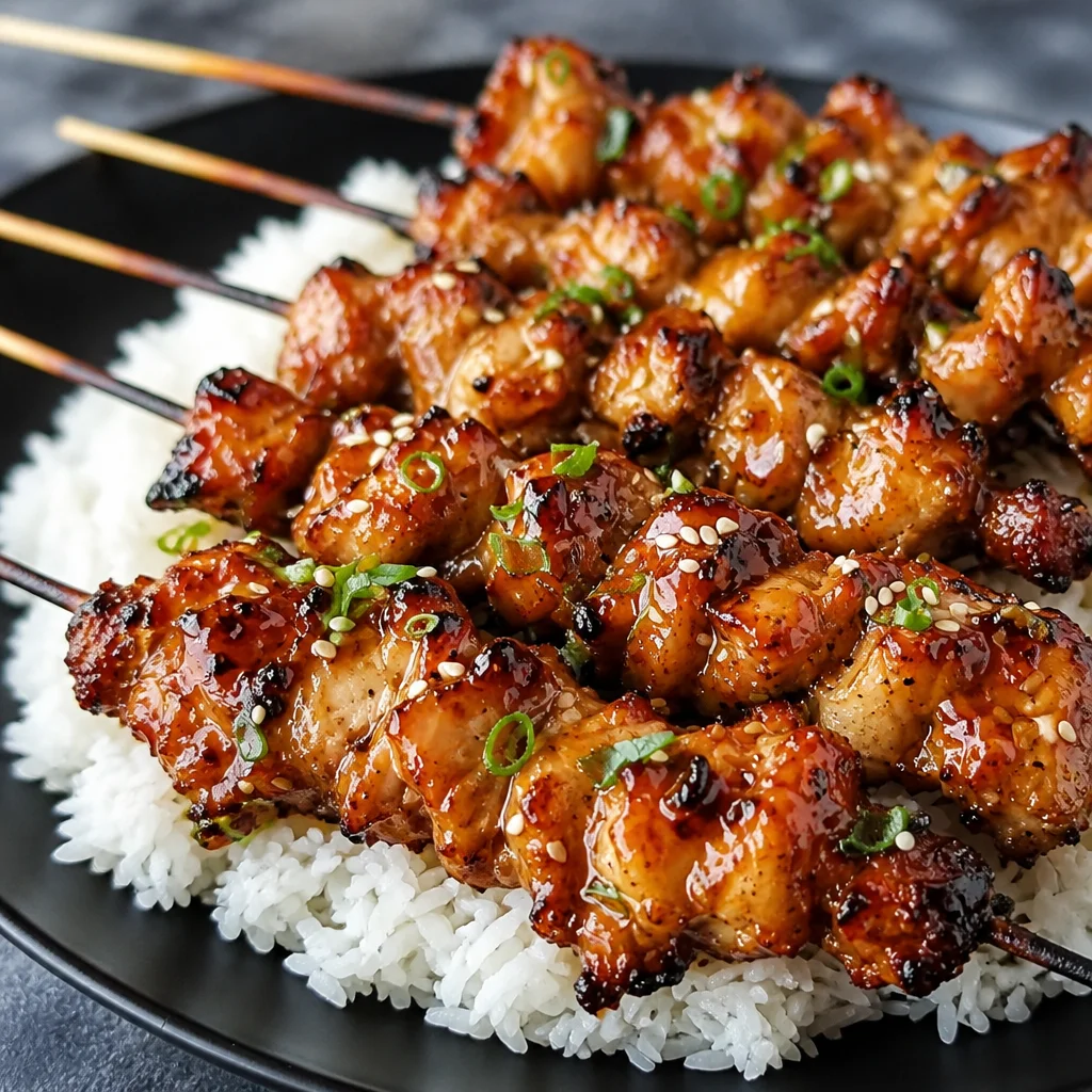 Juicy grilled teriyaki chicken marinated in a flavorful sauce, ready to enjoy.