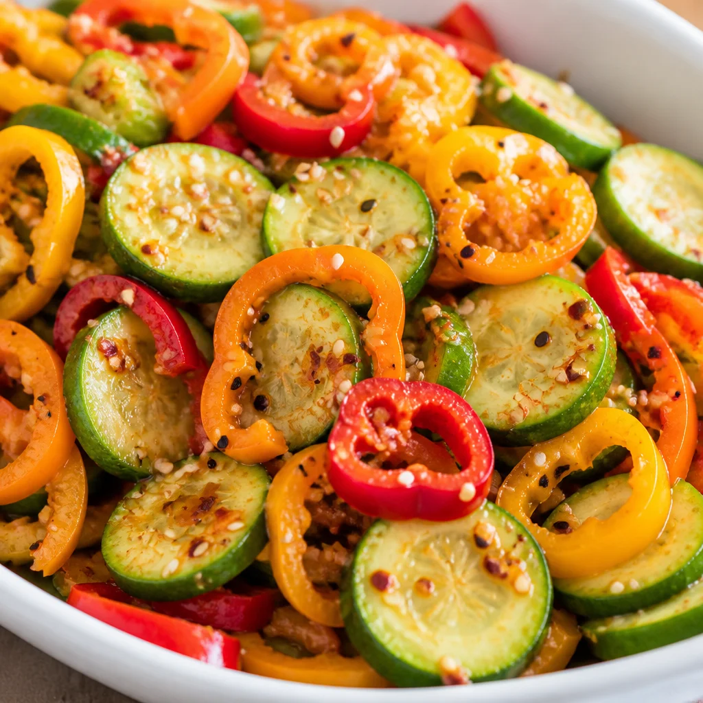 Viral Cucumber & Sweet Pepper Salad with fresh ingredients from TikTok recipe