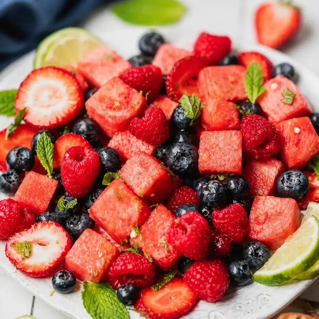 Refreshing Watermelon Salad with Feta, Cucumber, and Mint in a bowl.