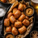 Golden brown air fryer pretzel bites served as a delicious snack.