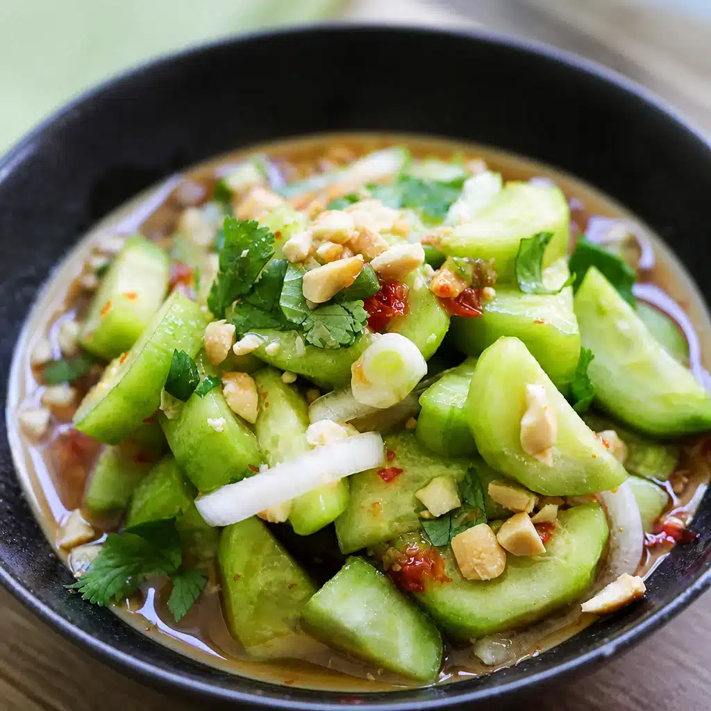 Delicious Thai Cucumber Salad with fresh cucumbers, peanuts, herbs, and tangy dressing.