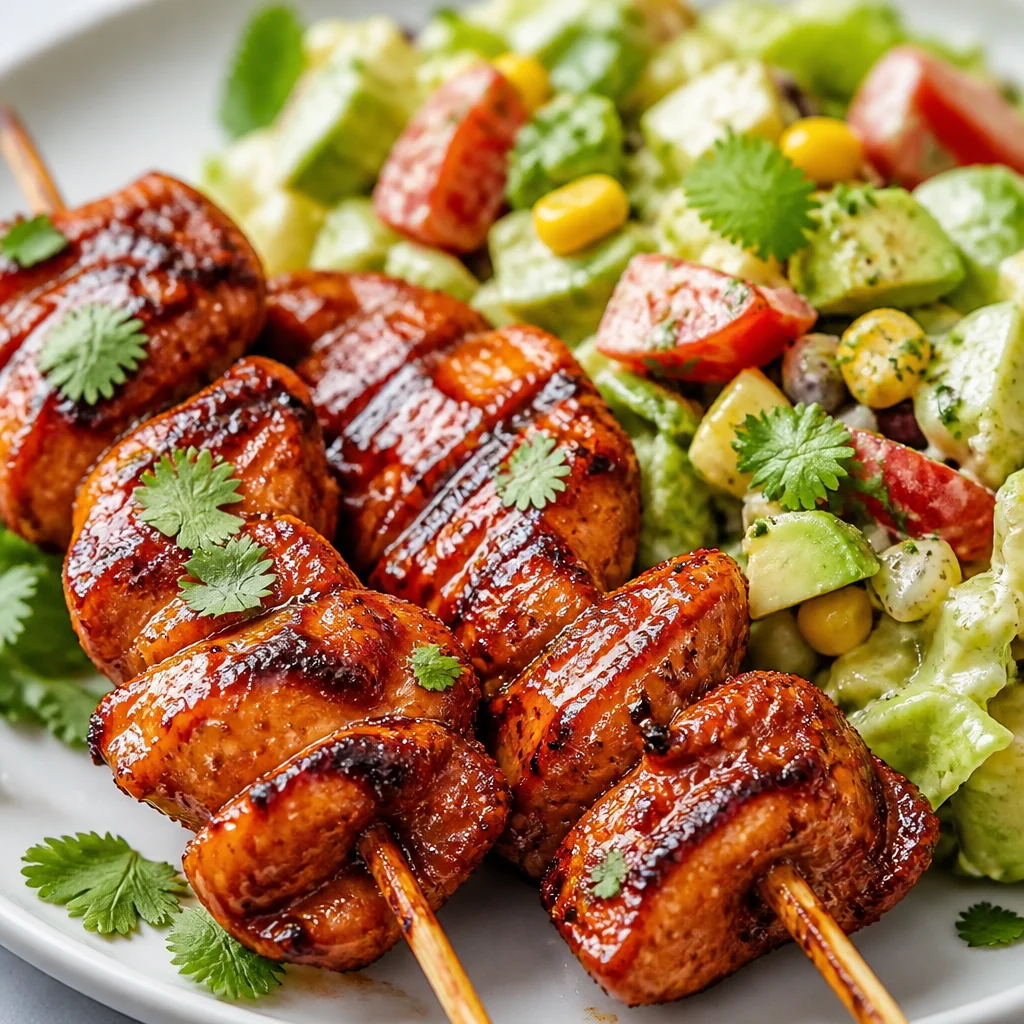 BBQ Chicken Skewer Salad with grilled chicken, fresh veggies, and herb dressing.