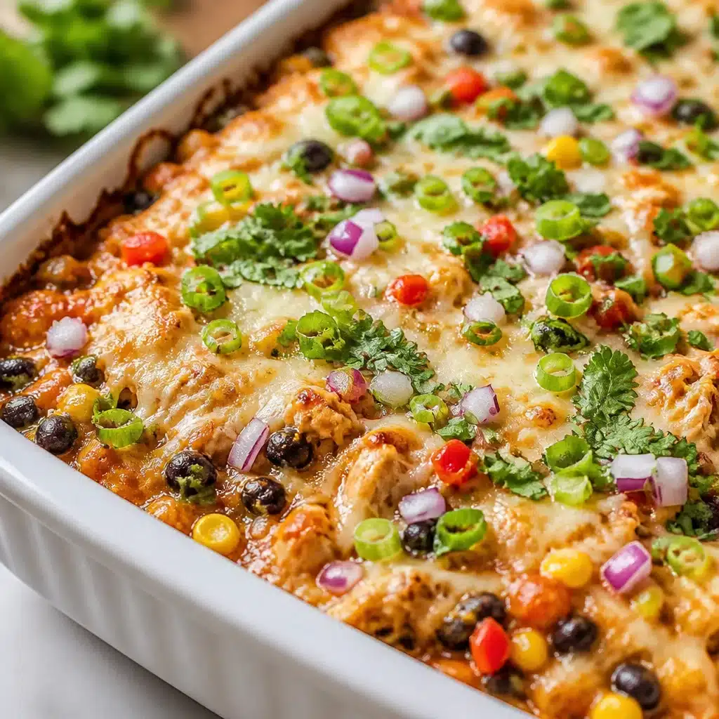 A hearty Chicken Burrito Casserole with chicken, cheese, rice, and beans baked to perfection.