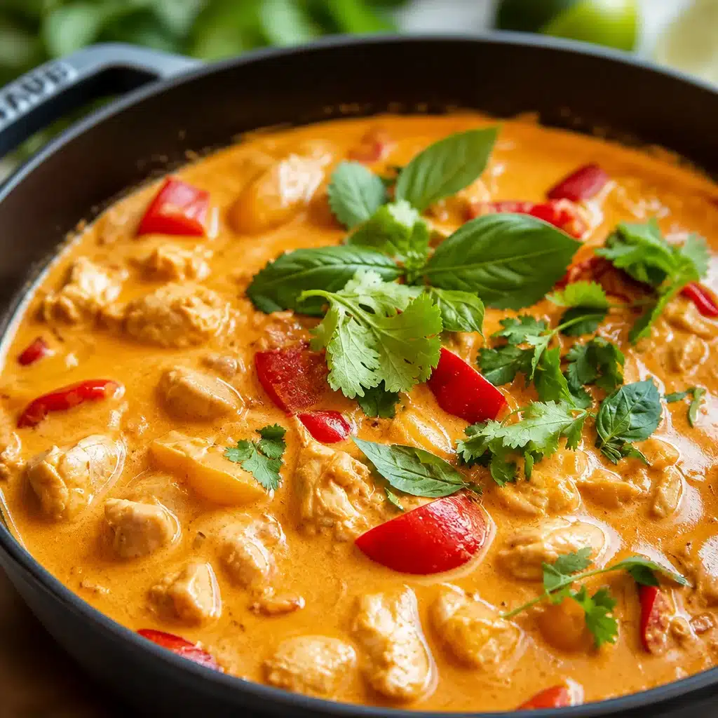 Delicious Coconut Curry Chicken simmered in a creamy coconut sauce with spices.