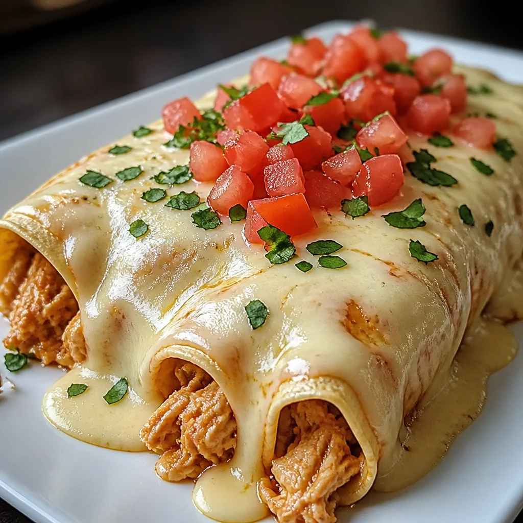 Delicious Queso Chicken Enchiladas topped with creamy queso sauce