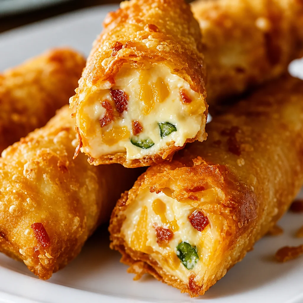 Plate of Tasty Finger Food Mini Jalapeno Popper Egg Rolls with dipping sauce.