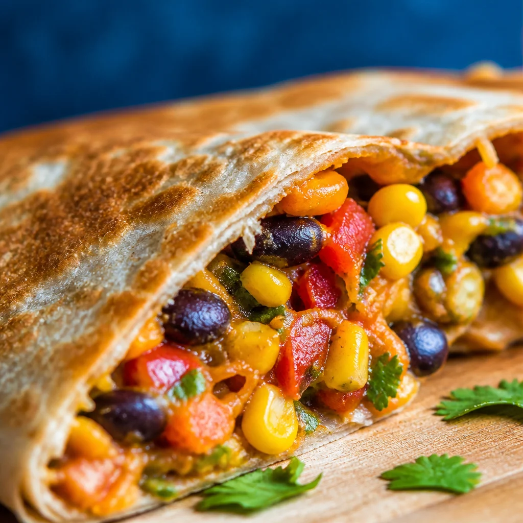 Delicious Vegetarian Quesadillas filled with black beans, cheese, and assorted vegetables.