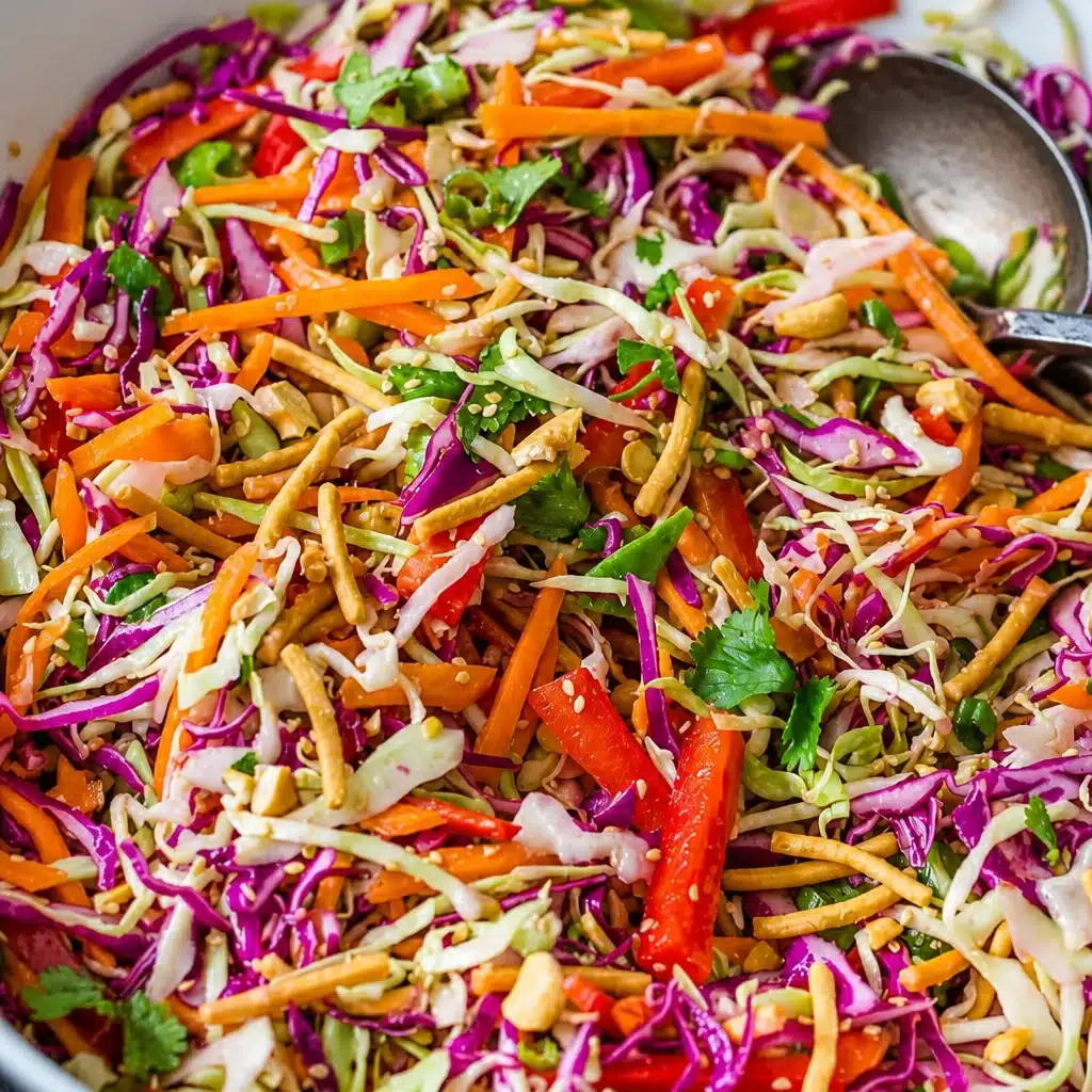 A vibrant bowl of Crunchy Asian Chopped Salad with colorful vegetables and sesame dressing.
