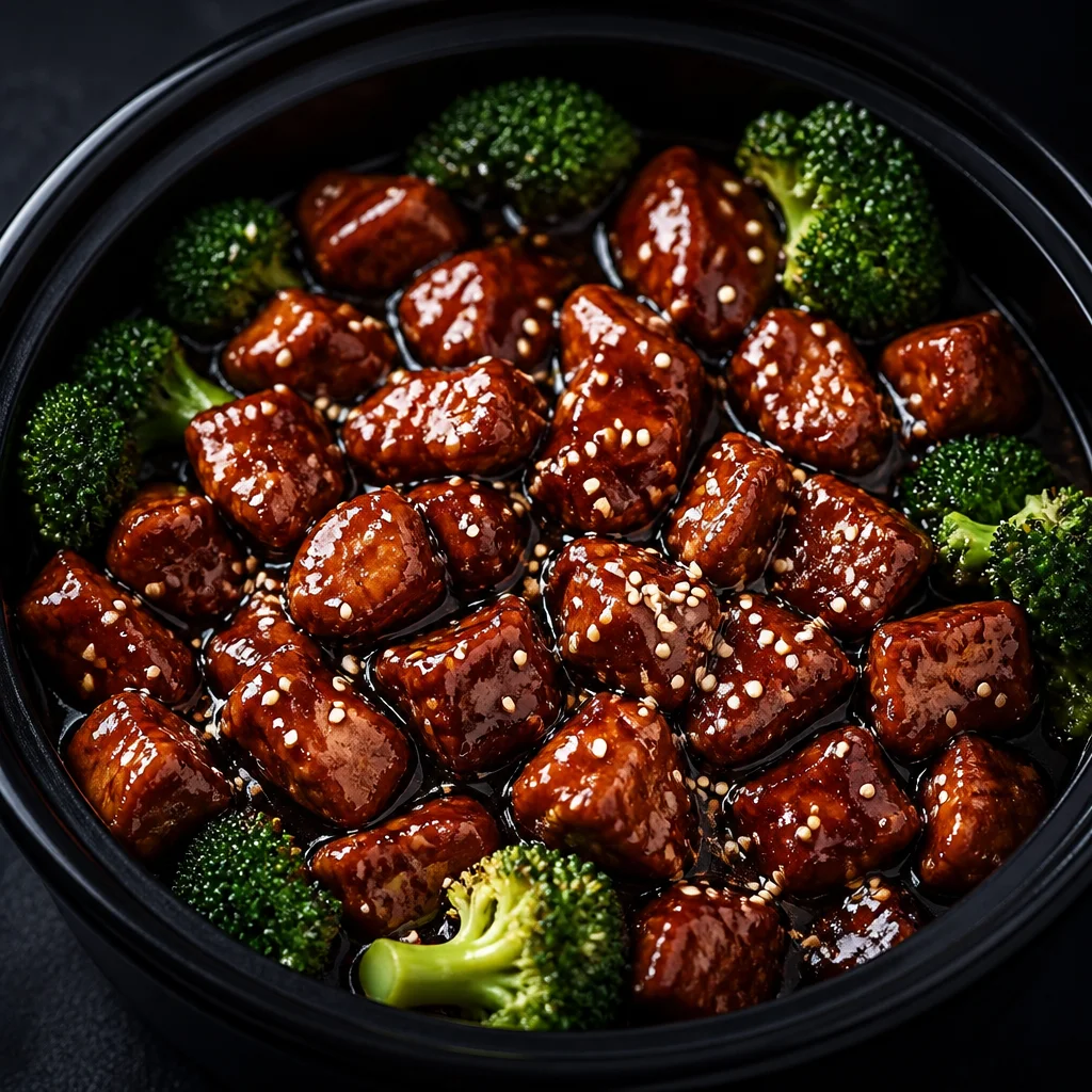Easy Slow Cooker Teriyaki Chicken served over rice with broccoli