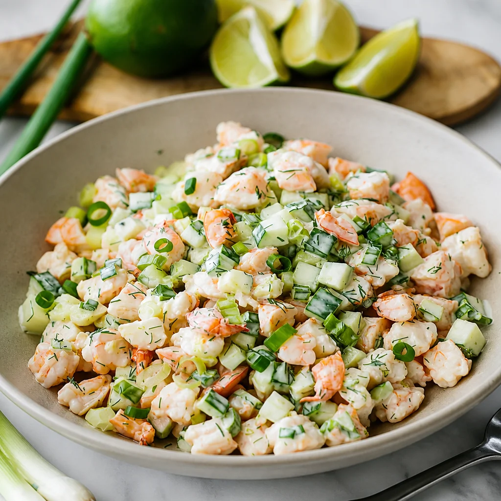 Delicious Cucumber Shrimp Salad featuring shrimp, cucumbers, and fresh herbs.