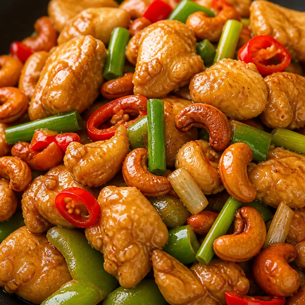 Authentic Thai Cashew Chicken stir-fry with chicken, vegetables, and cashews