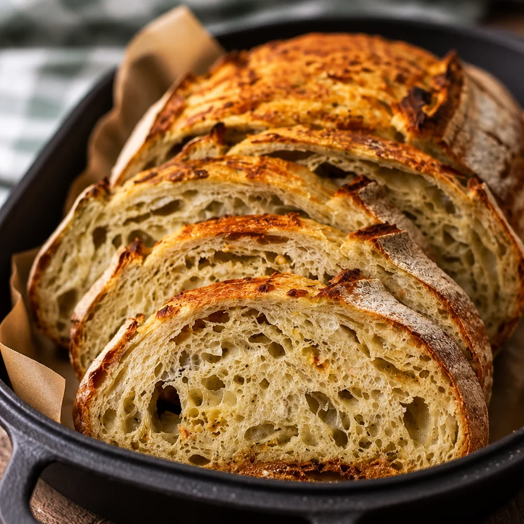Homemade Italian Herb and Cheese Sourdough Bread with crusty exterior and soft interior.