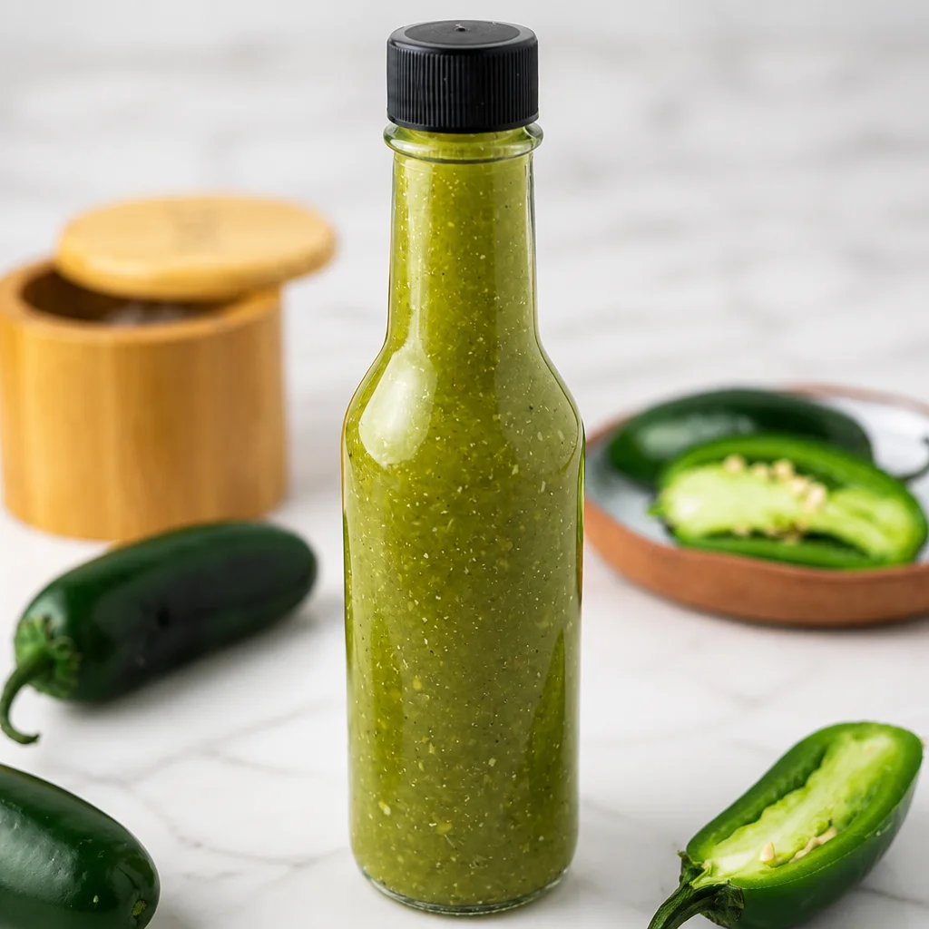 Homemade Jalapeño Hot Sauce Recipe with fresh peppers and spices